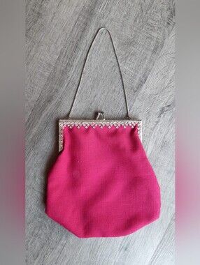 *2 for $20 deal* Classic Pink Evening Handbag with Silver Frame Wallet Model